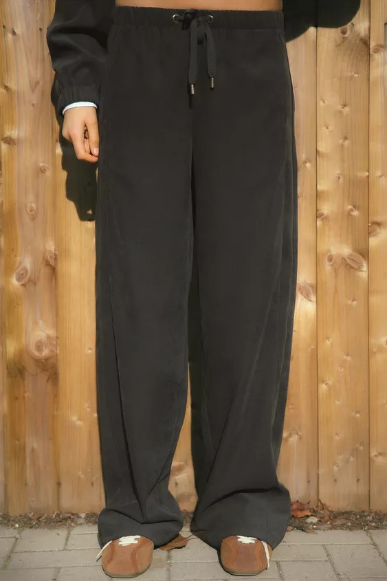 TEXTURED WIDE-LEG TROUSERS Dark grey Dark khaki Ecru | Zara UK