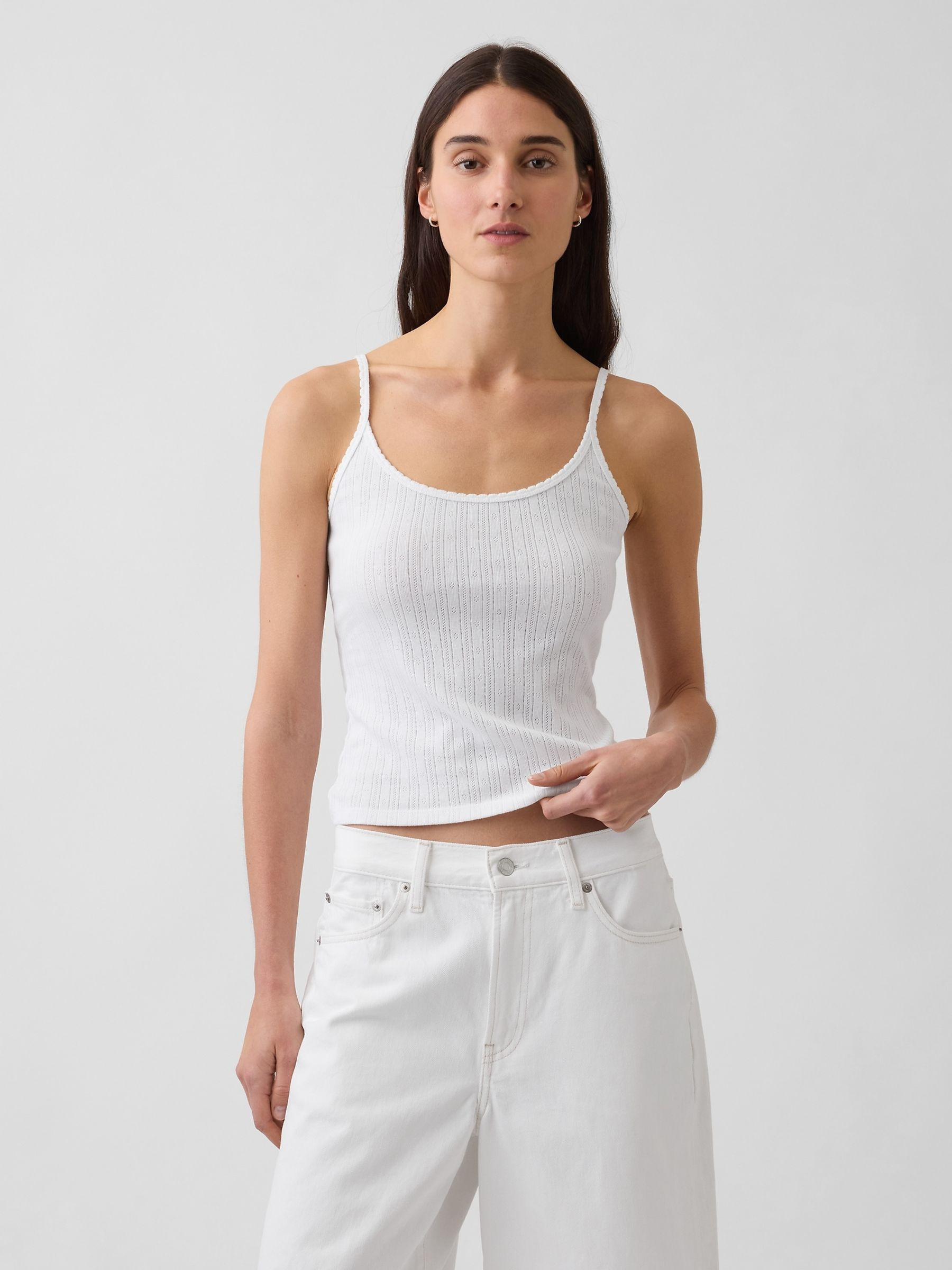 White Pointelle Crop Scoop Neck Cami | Gap | GAP UK