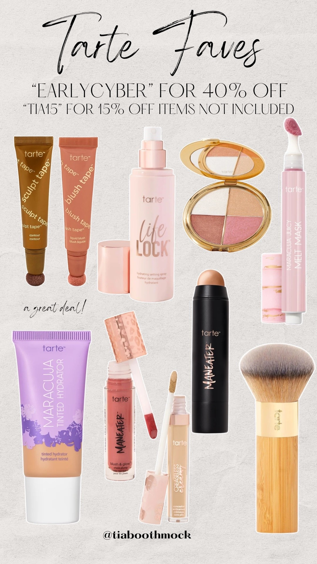My Tarte faves 💜 Use code EARLYCYBER for 40% off or TIA15 for 15% off items not included in the sale!