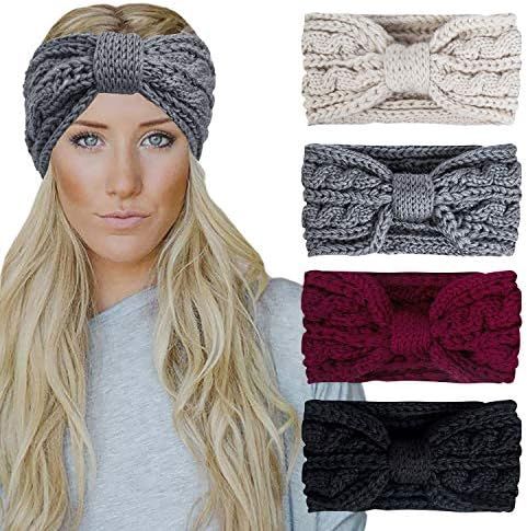 Chalier 4 Pack Winter Headbands for Women Knitted Ear Warmer Headband Crochet Bow Twist Head Wraps(0 | Amazon (US)