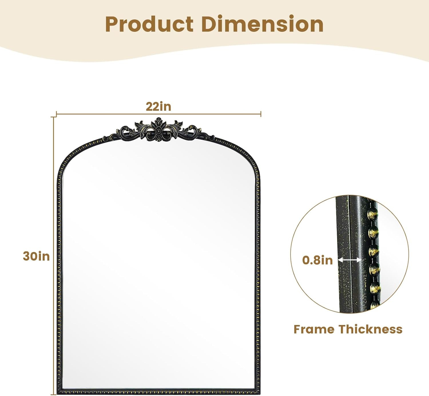WallBeyond Black Vintage Mirror for Vanity 22x30 Inch, Black Antique Mirror with Ornate Frame, Ar... | Amazon (US)