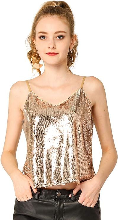 Allegra K Women's Sequined Shining Camisole Club Party Sparkle Cami Top | Amazon (US)