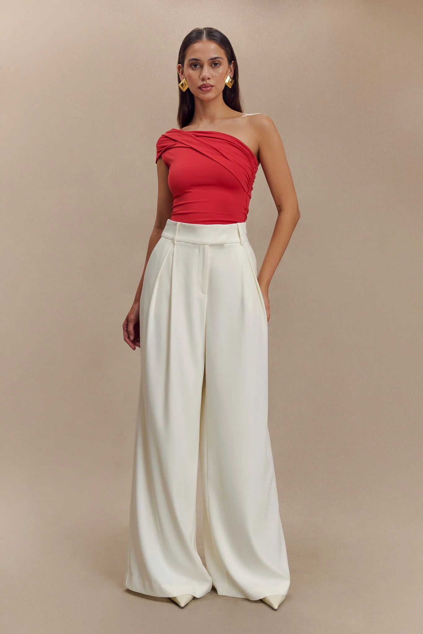 Jacqueline Pleated Wide Leg Pants - Ivory | Meshki (APAC)