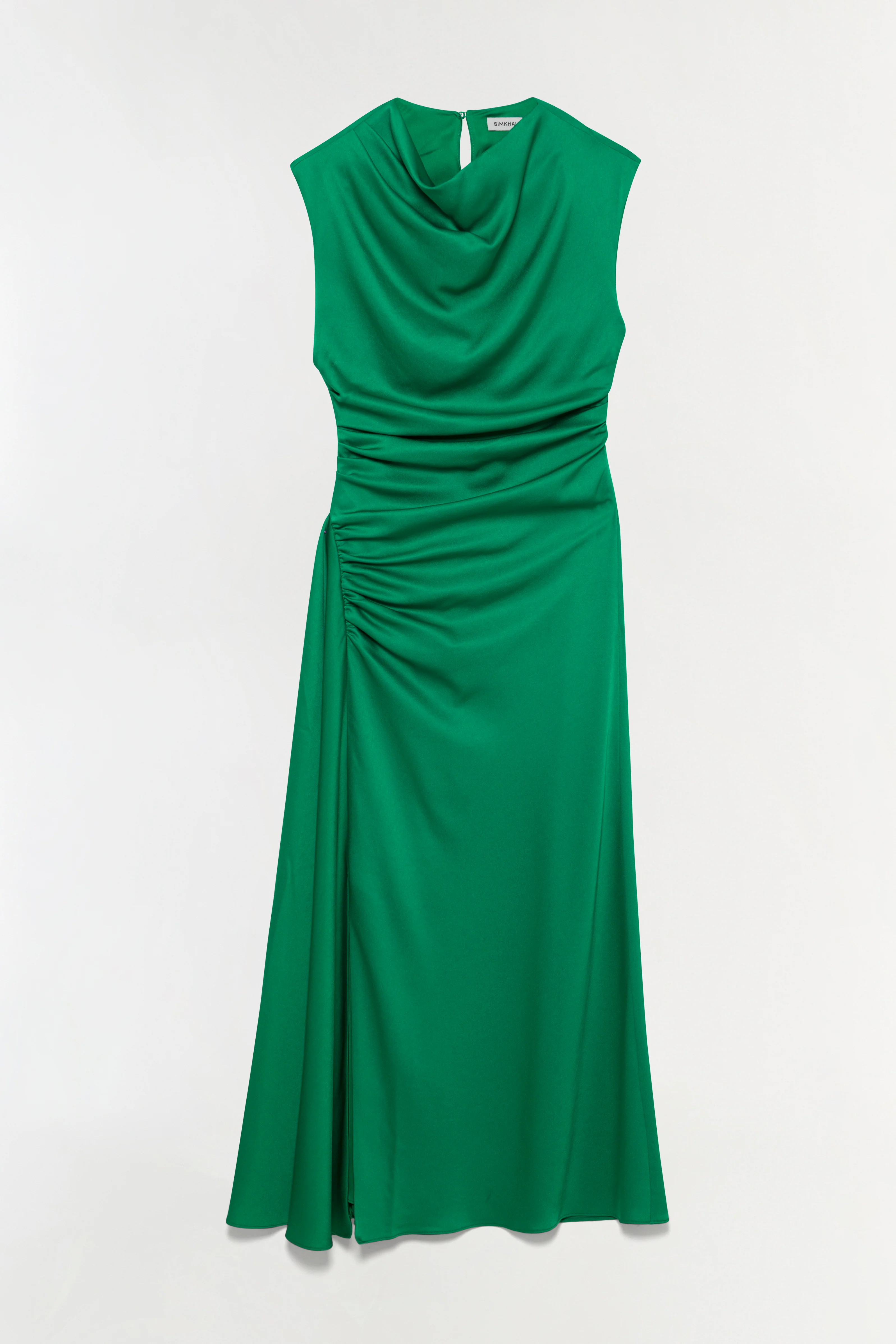 SIMKHAI Women's Burke Draped Satin Midi Dress in Kelly Green, Size 4 | Simkhai