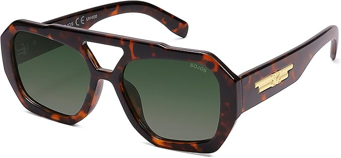 SOJOS Trendy Aviator Sunglasses for Womens Mens Polarized,Hexagonal Square Double Bridge Designer... | Amazon (US)