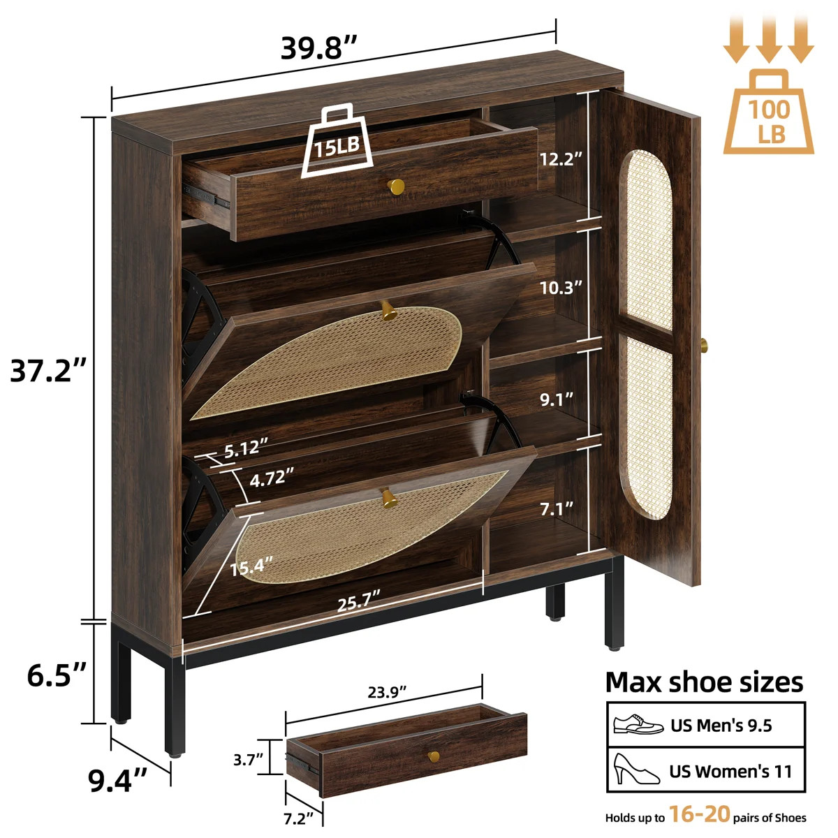 20 Pair Shoe Storage Cabinet with 2 Flip Drawers and Adjustable Shelves | Wayfair North America