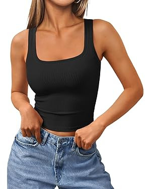Trendy Queen Women's Summer Square Neck Tank Tops Workout Cropped Ribbed Summer Camisole Sleevele... | Amazon (US)