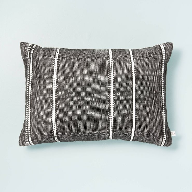 14" x 20" Stripe Pattern Throw Pillow Dark Gray/White/Beige - Hearth & Hand™ with Magnolia | Target