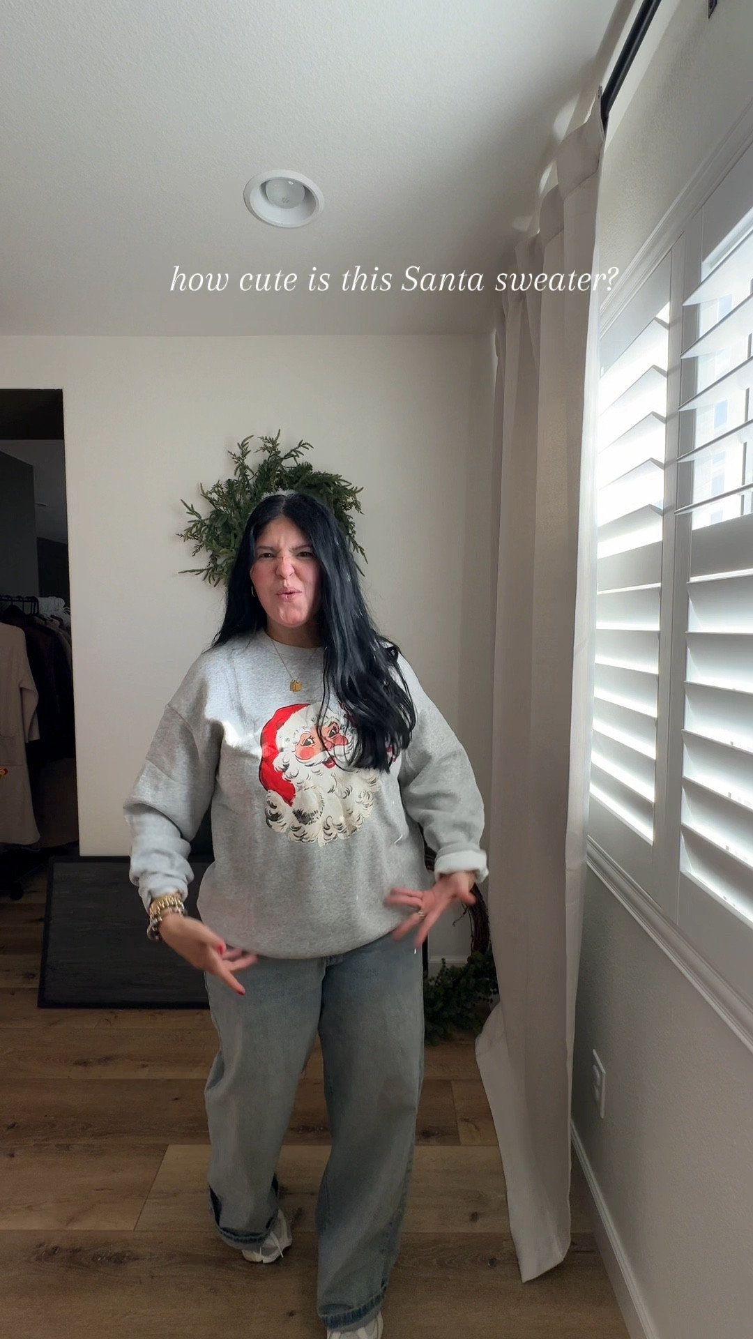 Size up if you plan on sweating it with leggings or in between sizes. 

+ I’m wearing a large but should have done a xl

+ linked a few other cute holiday sweaters for you too

+ my jeans are old but they are a wide leg


#LTKootd #LTKHoliday #LTKFindsUnder50