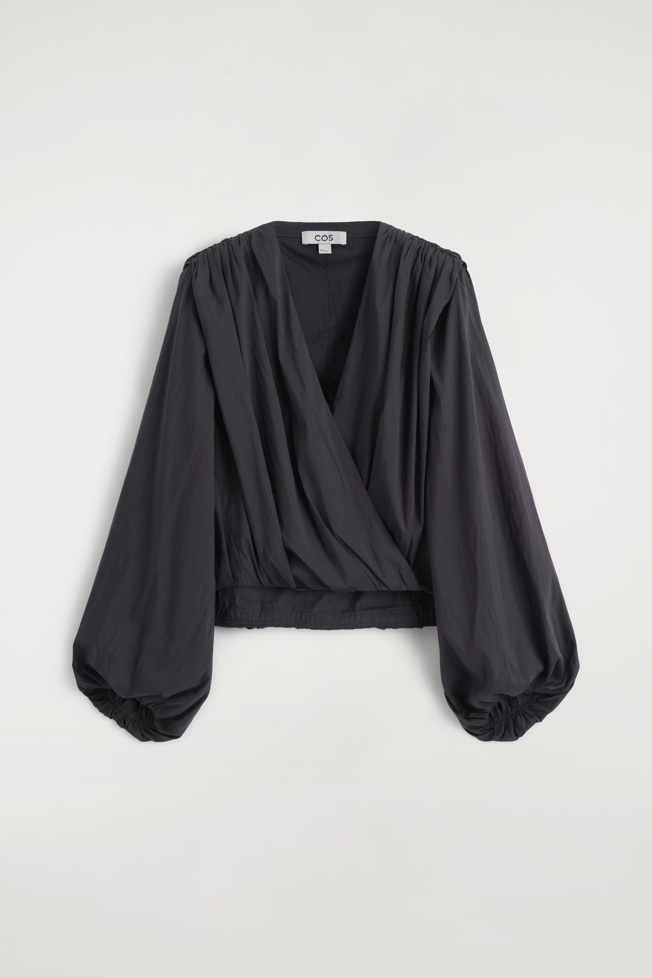 GATHERED WRAP-OVER BLOUSE - CHARCOAL | COS US | COS (US)