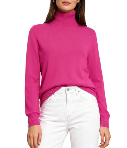 DAIMIDY Women's Turtleneck Sweater Long Sleeve Lightweight Knit Pullover Tops Hot Pink, 2XL | Amazon (US)