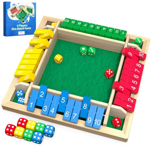 Shut The Box Game, Wooden Board Tabletop Dice Game for 2-4 Players & Kids Adults, a Fun Math Learning Toy for Family Game Night - an Ideal Made from Non-Toxic Wood, Child-Safe | Amazon (US)