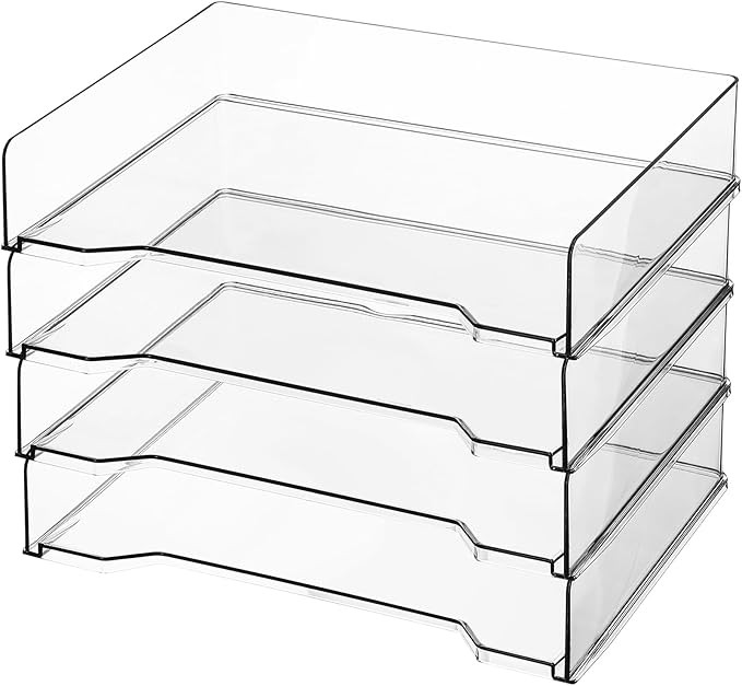 DoubleFill 4 Pcs Stackable Letter Tray Rectangular Plastic Desk Organizer 13 x 9.5 x 2.6 Inch Pap... | Amazon (US)