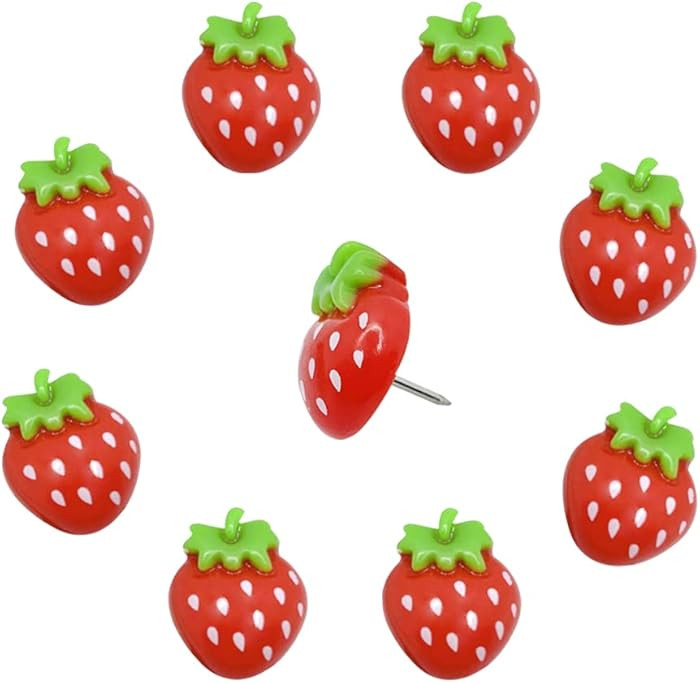 30 pcs Strawberry Push Pins Cartoon Thumbtacks Fruit Resin Pushpins for Photo Wall Cork Board Bul... | Amazon (US)