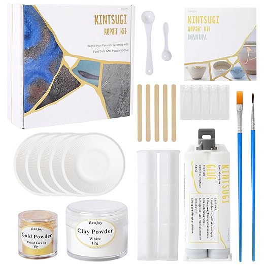 Kintsugi Repair Kit Gold, Food Safe Glue & Edible Gold Mica Powder for Ceramics and Porcelain Rep... | Amazon (US)