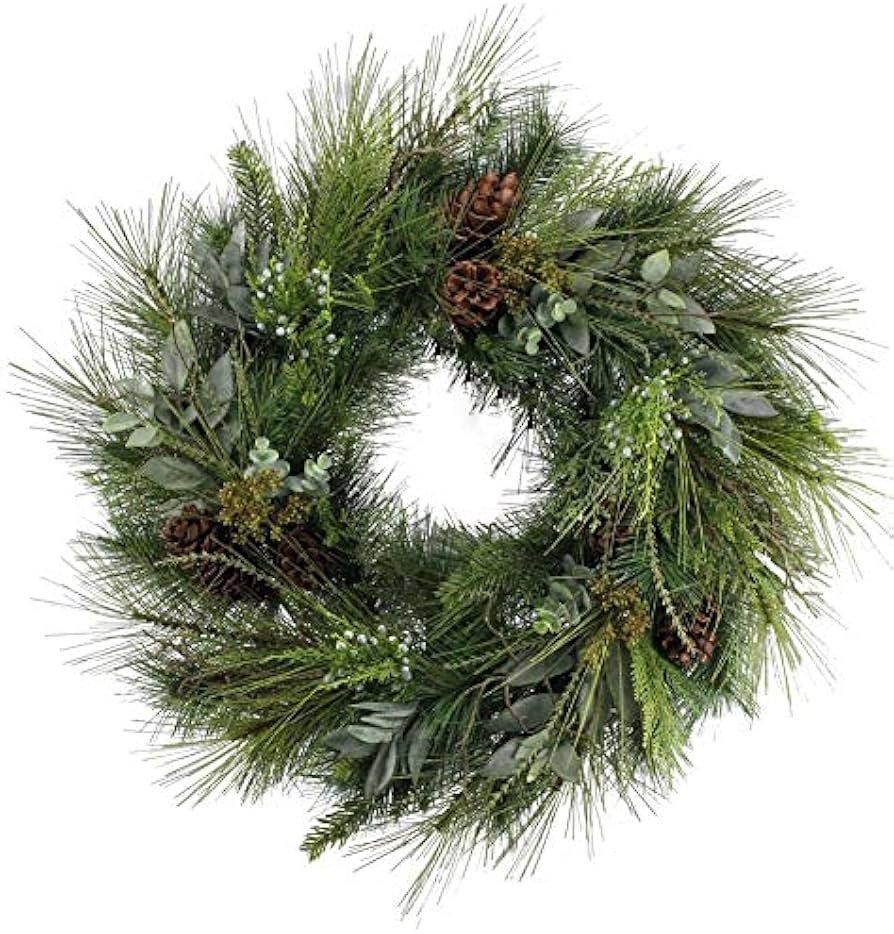 Vita Domi 30" Deluxe Full Sugar Pine and Greens Wreath with Pinecones | Amazon (US)