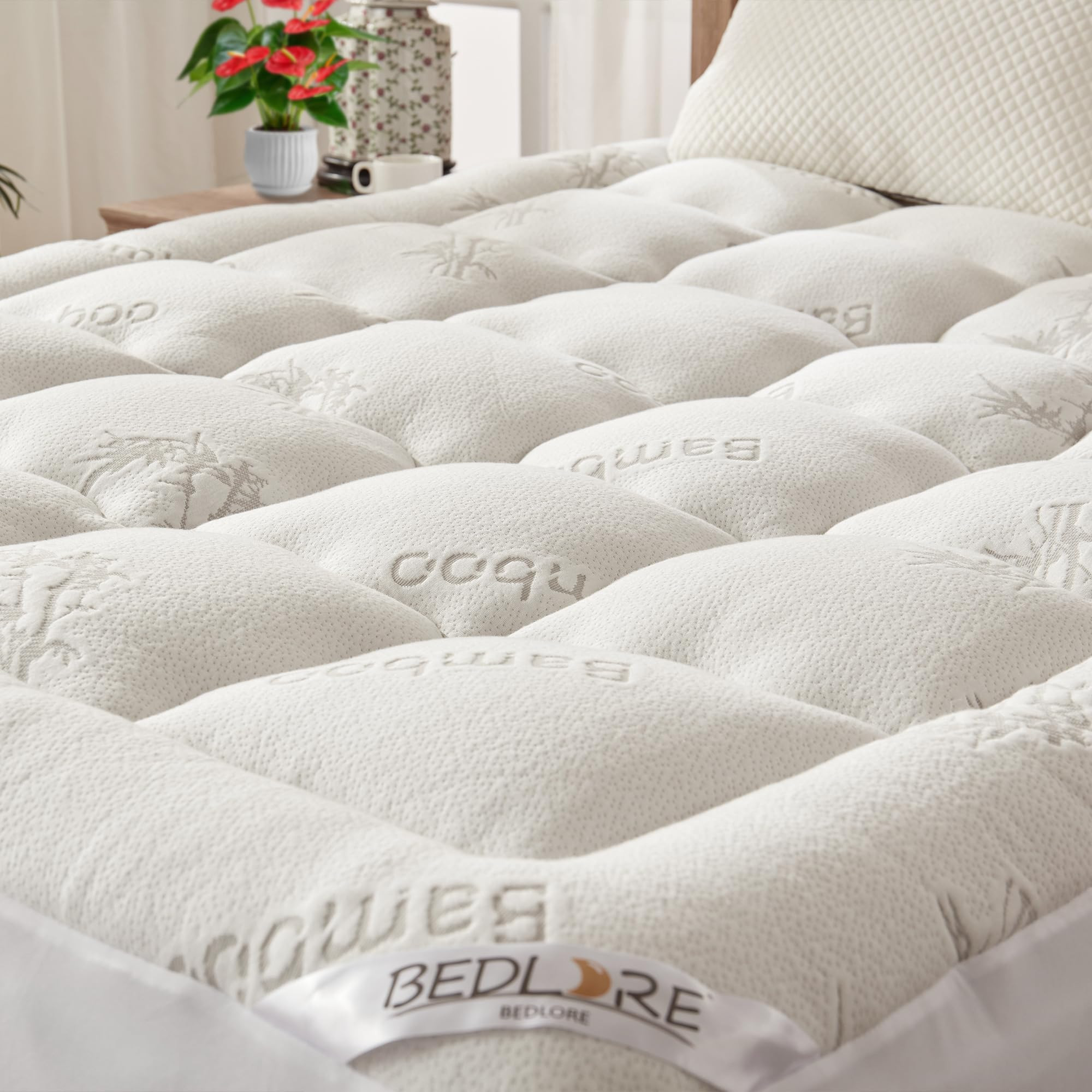 BEDLORE Queen Mattress Topper Viscose Derived from Bamboo, Thick Pillow Top Mattress Pad with Str... | Amazon (US)