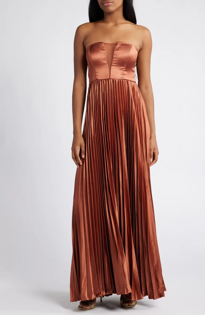 Lulus Perfected Elegance Strapless Pleated Satin Gown | Nordstrom | Nordstrom