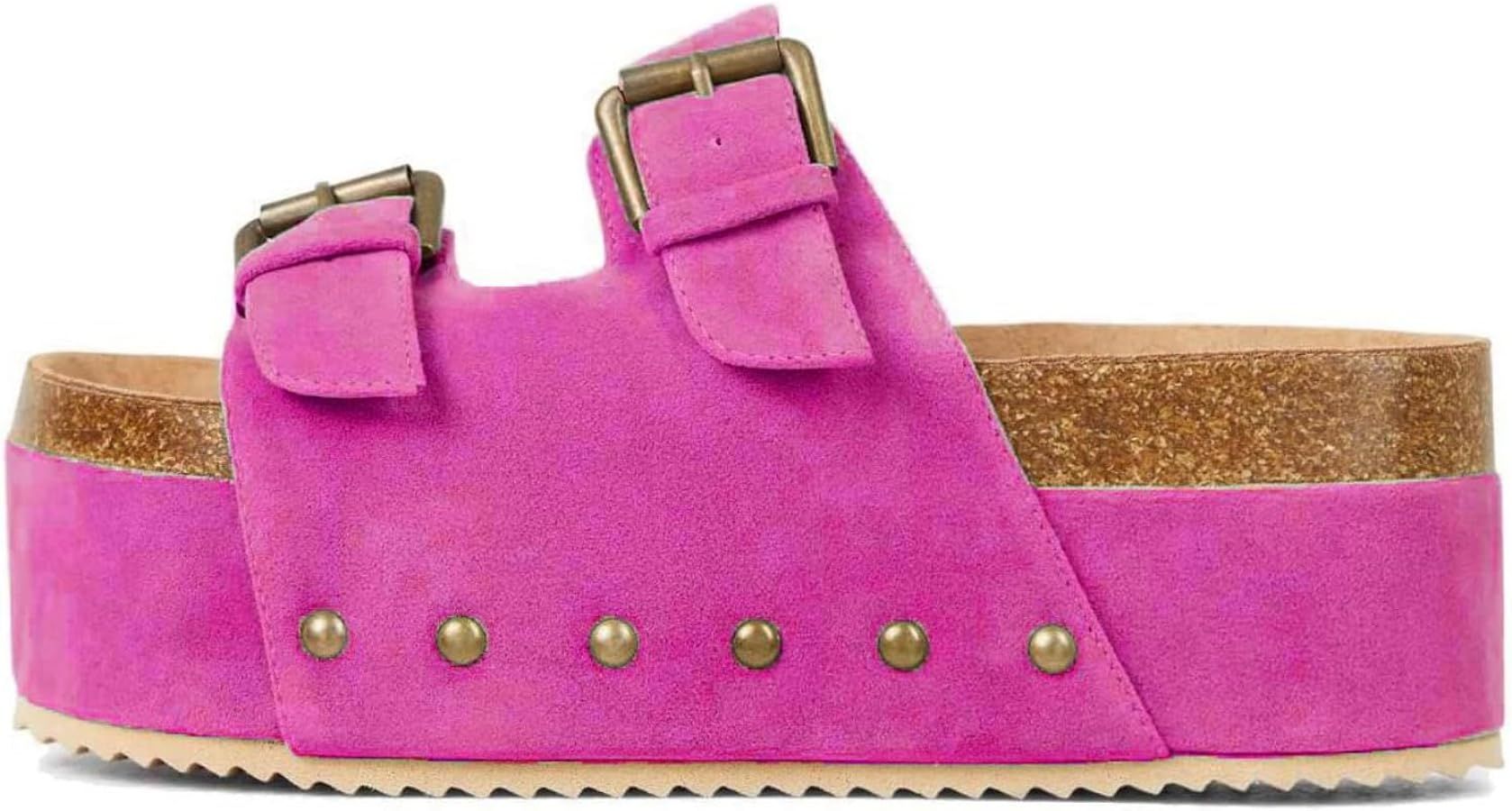 WIRALOMI Women's Cork Platform Slides Suede Adjustable Buckle Strap Clogs Slip On Flatform Sandal... | Amazon (US)