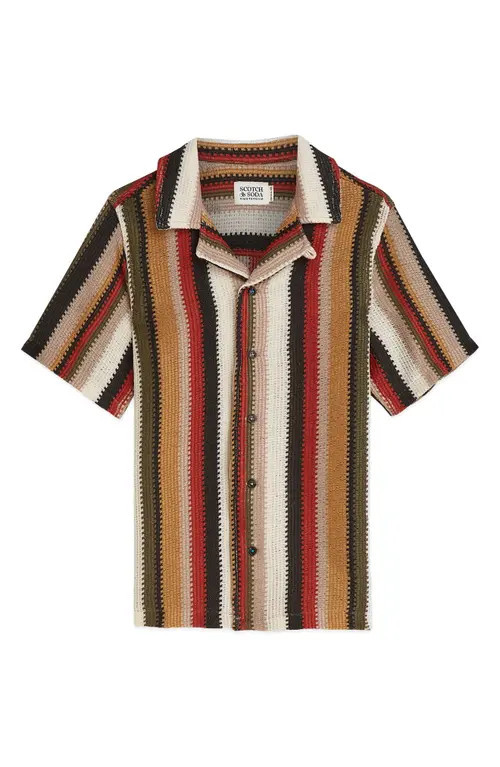 Scotch & Soda Kids' Stripe Knit Button-Up Shirt in Multi Color Stripe at Nordstrom, Size 14 | Nordstrom