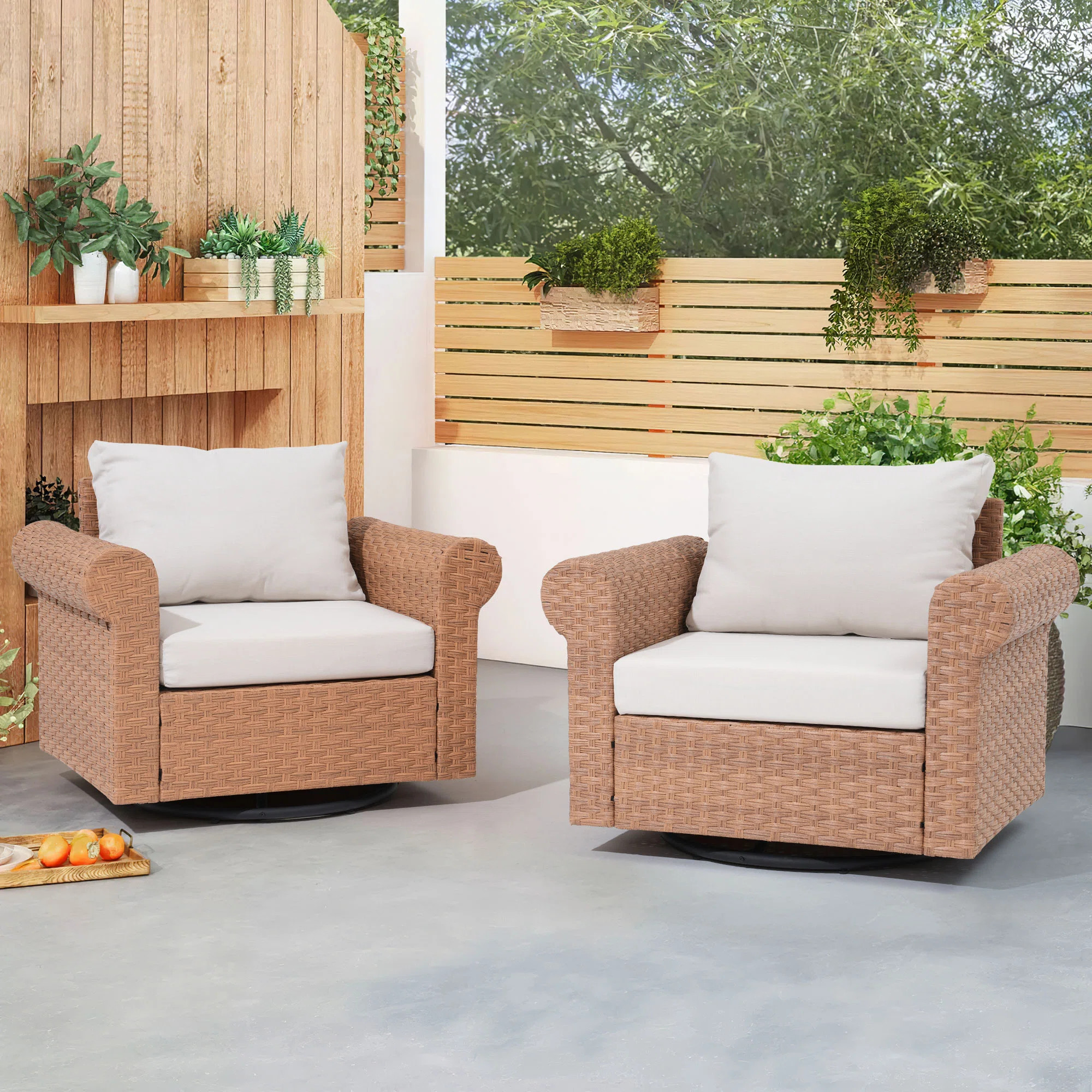 Outdoor Rattan Swivel Patio Chair With Cushions | Wayfair North America