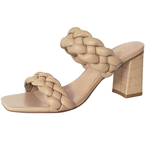 Athlefit Women's Braided Heeled Sandals Summer Square Open Toe Chunky Block Heels | Amazon (US)