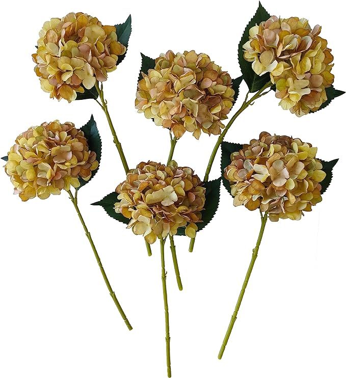 Hydrangea Artificial Flowers,6 Pcs Faux Hydrangea Flowers,Artificial Yellow Hydrangeas Flowers Wi... | Amazon (US)