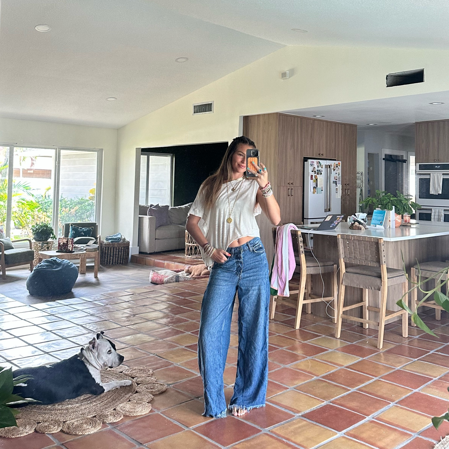 Work from home! Cute and cozy! These are the best jeans ever! 🪩🌳💙✨🦋 #wfh 