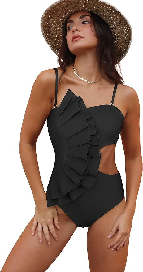 SPORLIKE Women One Piece Swimsuit Flounce Swimwear Hole Out Bathing Suit Padded Monokini | Amazon (US)