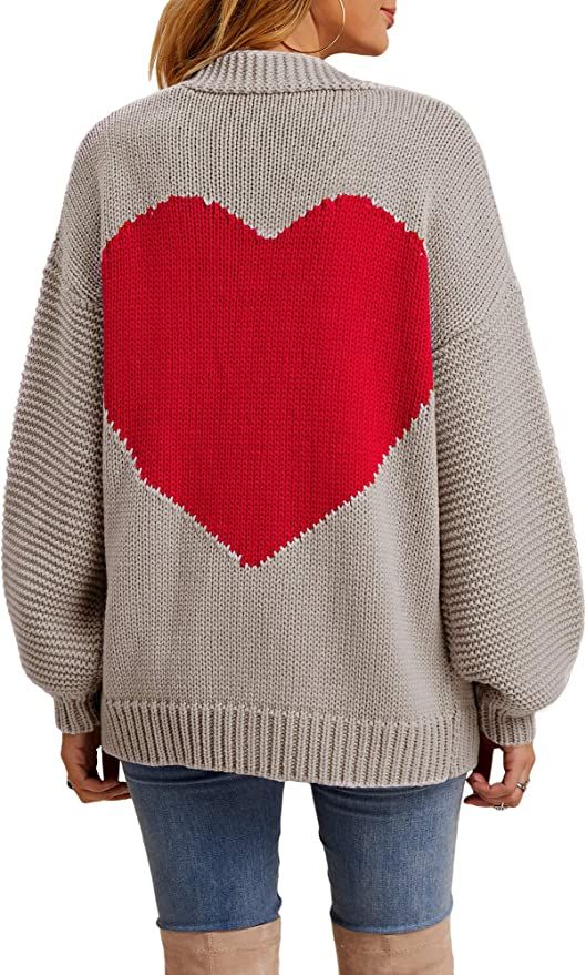 Nulibenna Women Knitted Heart Patch Open Front Long Sleeve Chunky Cardigan Sweater Loose Outerwea... | Amazon (US)