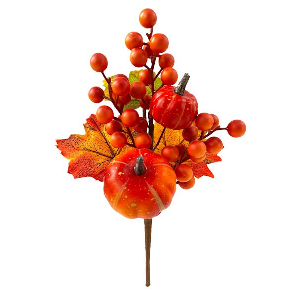 Orange Pumpkin & Berries Pick, 10", Plastic, sold by At Home | At Home