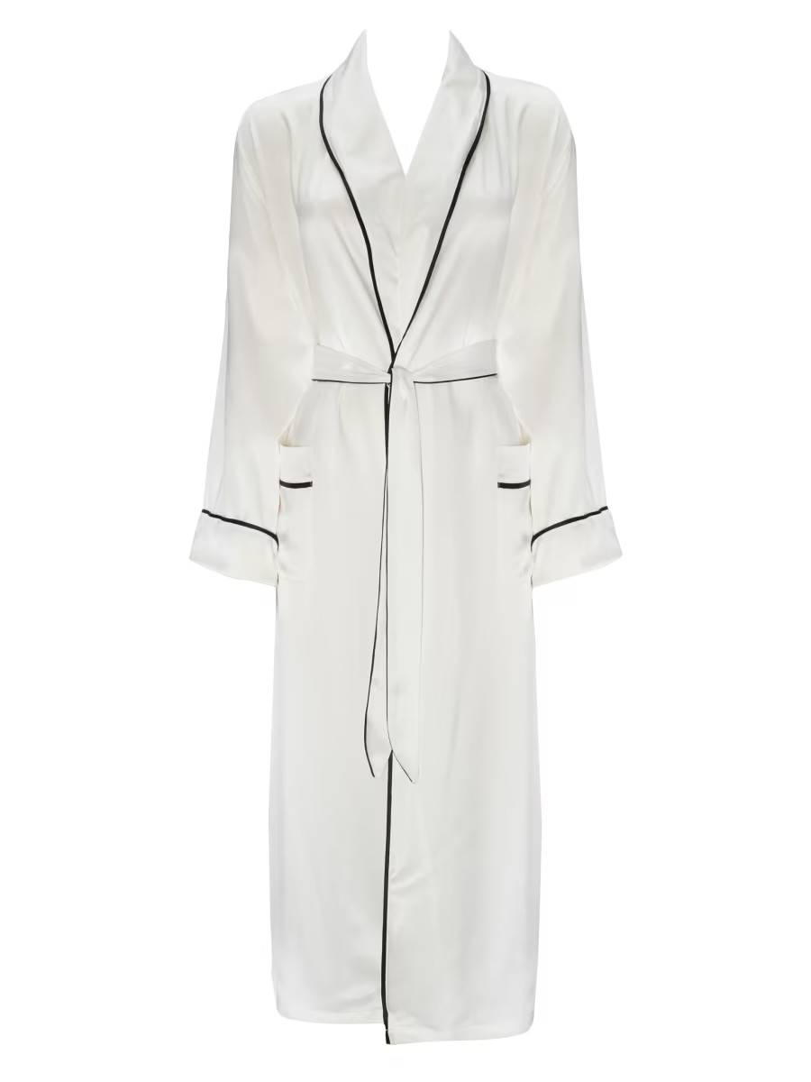 Contrast Piping Silk Robe | Saks Fifth Avenue