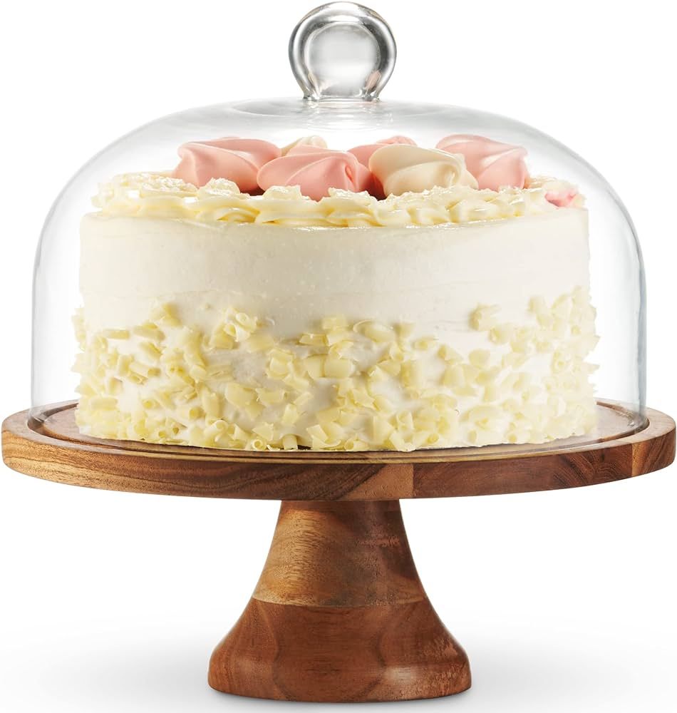 Godinger Cake Stand with Dome, 2in1 Wooden Cake Plate Serving Tray with Glass Dome, Cheese Board,... | Amazon (US)