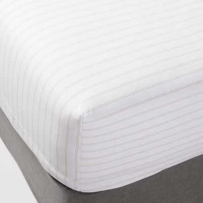 King 300 Thread Count Ultra Soft Printed Fitted Sheet  Khaki Stripe - Threshold™ | Target