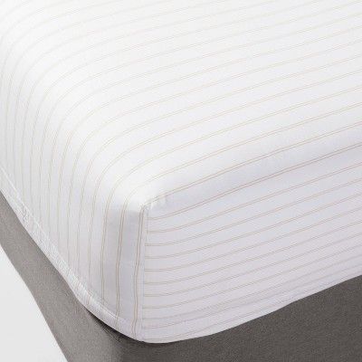 King 300 Thread Count Ultra Soft Printed Fitted Sheet  Khaki Stripe - Threshold&#8482; | Target