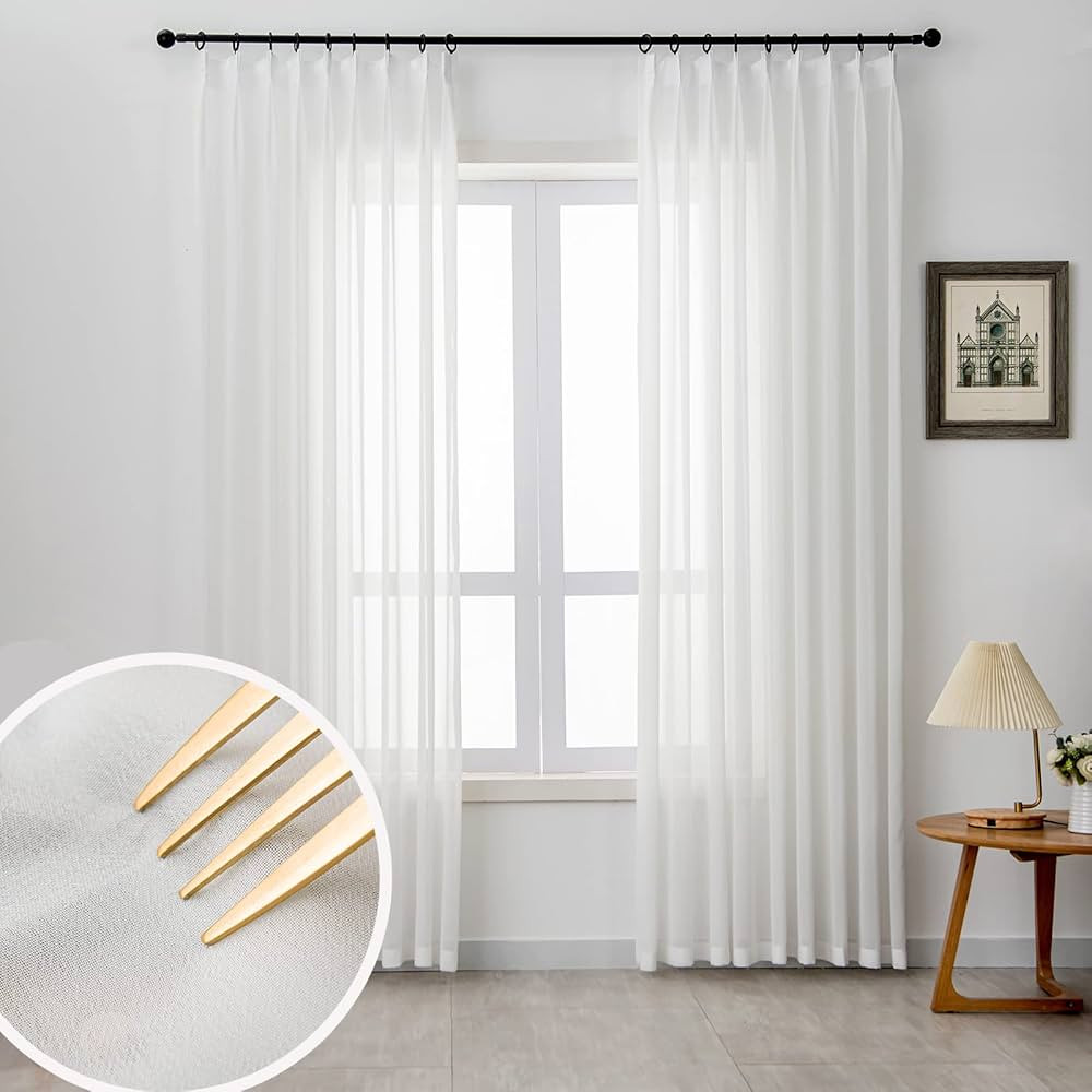 Off White Sheer Curtains Pinch Pleated Curtains & Drapes 96 Inches Long 1 Panel Lightweight Light... | Amazon (US)