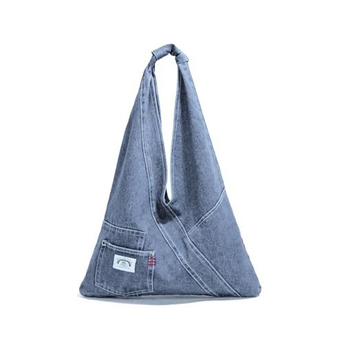 Denim Purses For Women Fashion Trendy Jean Purse Denim Purse Handbag Shoulder Bag Foldable Cute Canvas Denim Tote Bag (Blue) | Amazon (US)
