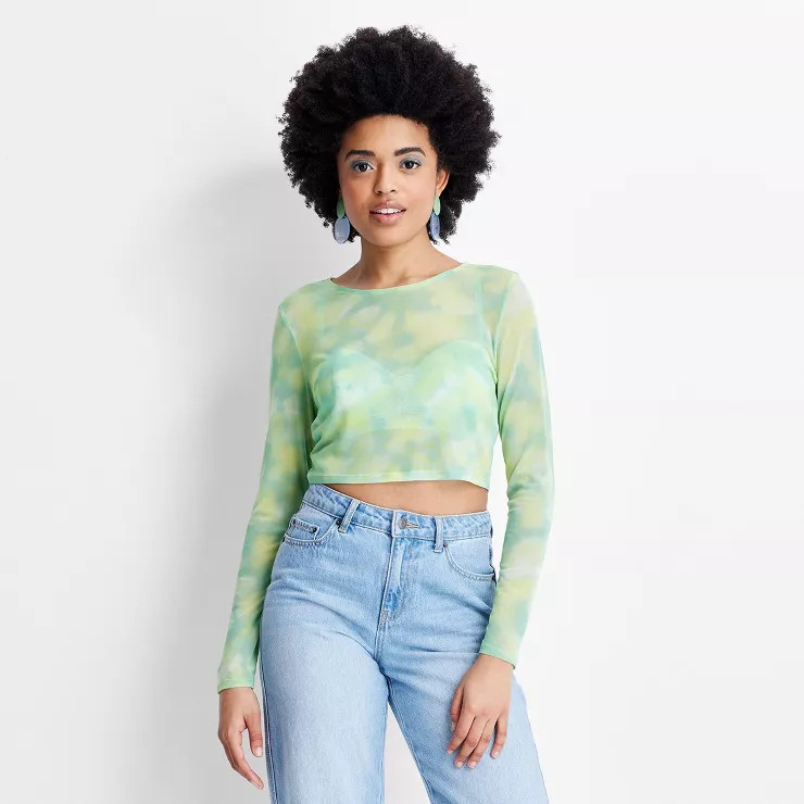 Women's Long Sleeve Tie-Dye Mesh Crop Top - Future Collective™ with Gabriella Karefa-Johnson Li... | Target