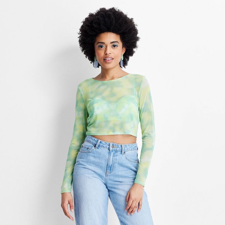 Women's Long Sleeve Tie-Dye Mesh Crop Top - Future Collective™ with Gabriella Karefa-Johnson Li... | Target