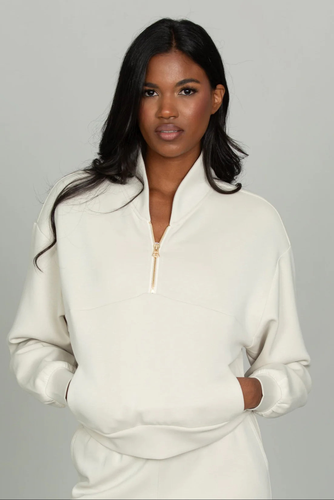 Natural LuxeSoft Lounge Quarter Zip | Gold Hinge