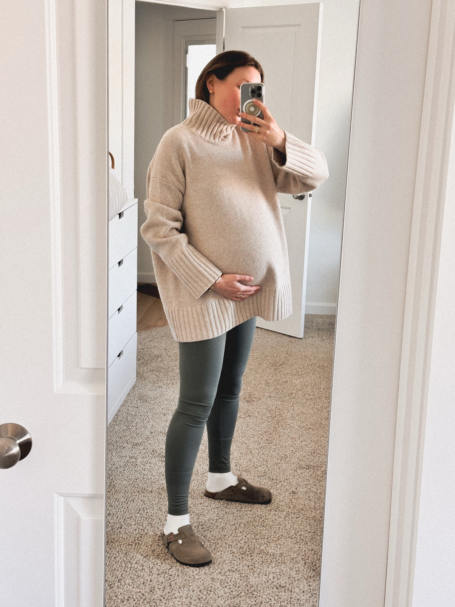 OOTD: Cos FUNNEL-NECK PURE CASHMERE SWEATER (similar more affordable style ($99!) Quince Mongolian Cashmere Fisherman Crewneck Sweater) + Birkenstock Boston clogs + H&M MAMA before and after sports leggings. 

#LTKBump #LTKStyleTip #LTKSeasonal