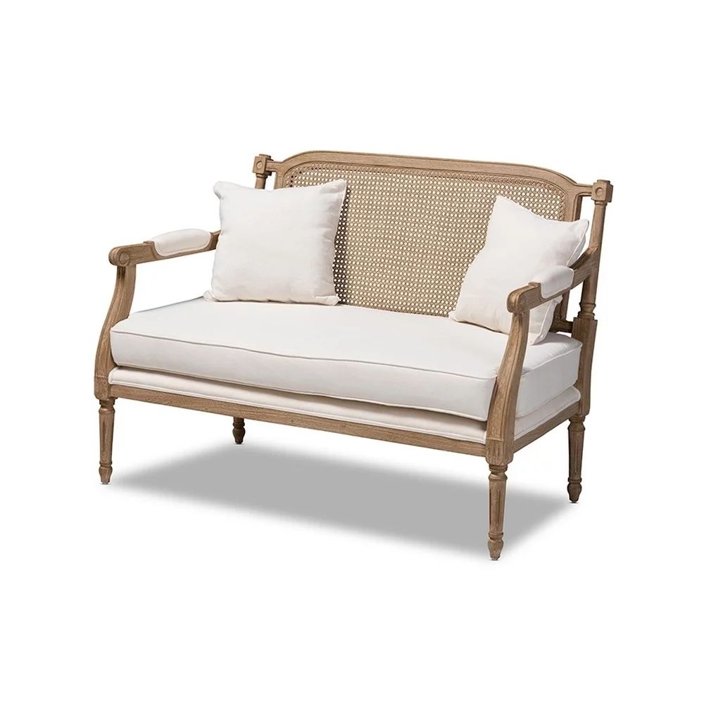 Baxton Studio Ivory, Oak Clemence French Provincial Ivory Fabric Upholstered Whitewashed Wood Arm... | Walmart (US)