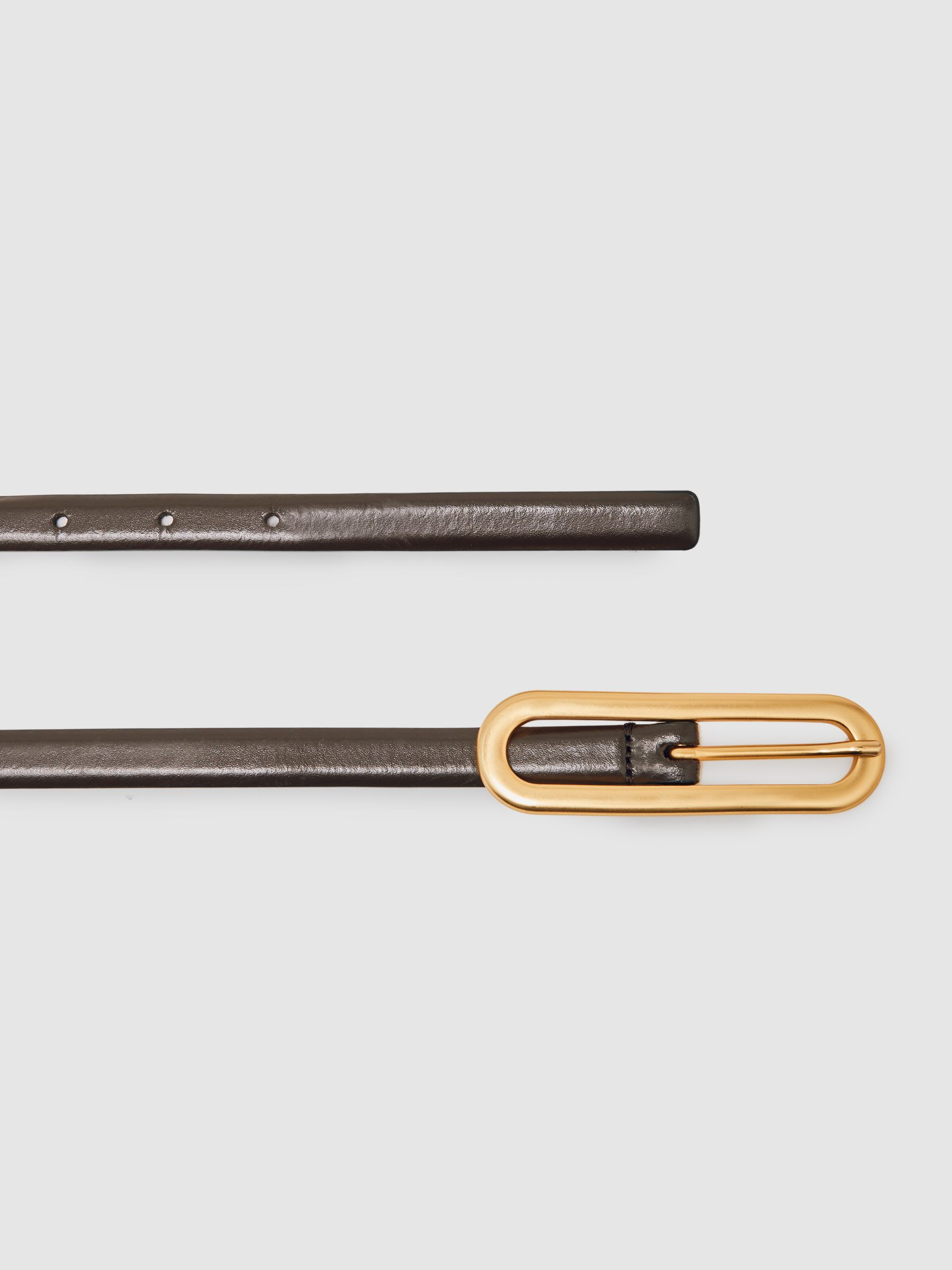 Thin Leather Elongated Buckle Belt in Chocolate | Reiss UK