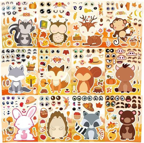 24 Sheets Fall Stickers, Make-a-face Sticker, Fall Animal Stickers for Kids Make Your Own Animal Mix and Match Sticker Sheets Kids Party Favor Supplies Craft | Amazon (US)