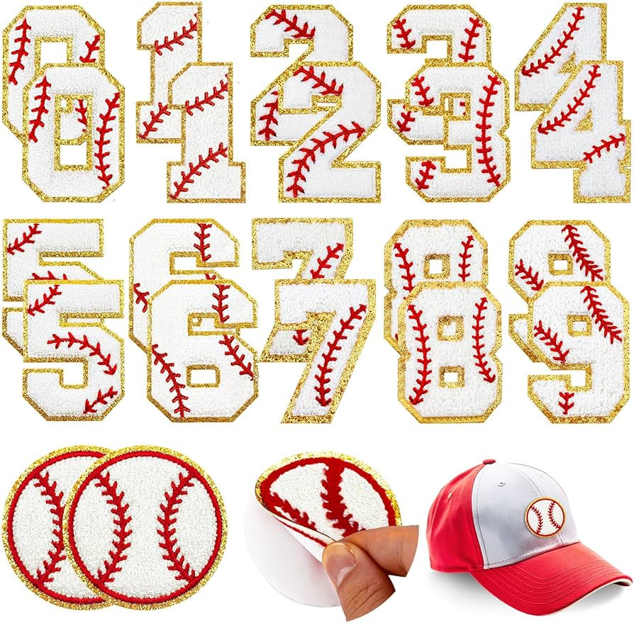 22 Pcs Baseball Number Patches Chenille Self Adhesive Baseball Patch Embroidered,Include 20 Numbe... | Amazon (US)