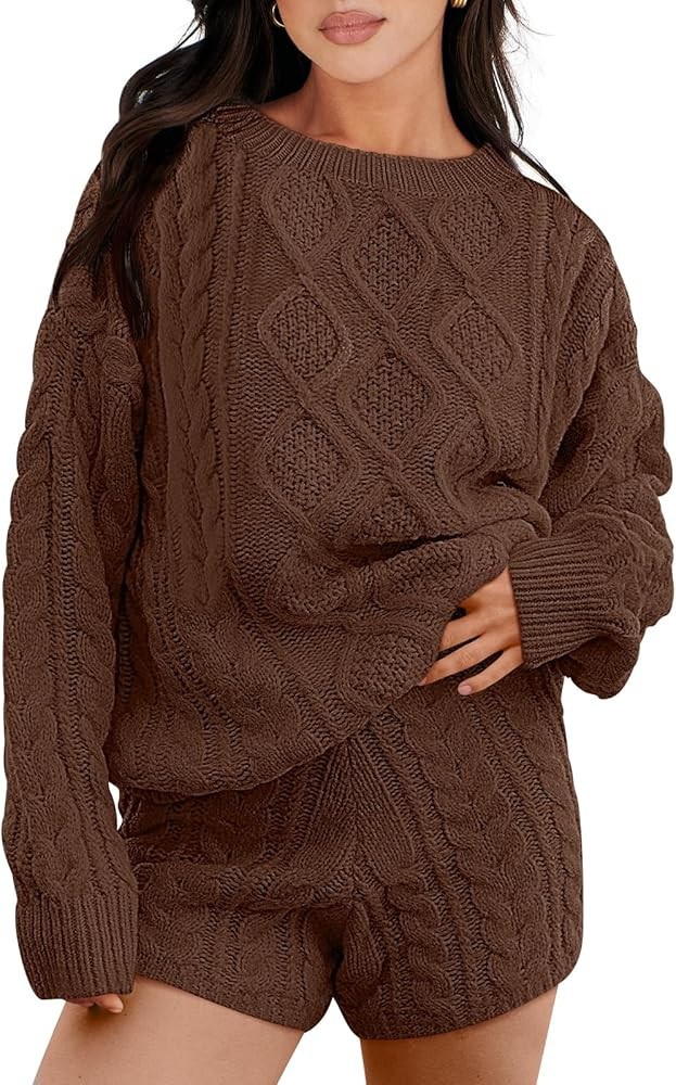 Caracilia Women's 2 Piece Outfits Long Sleeve Chunky Warm Cable Knit Oversized Sweaters 2023 Wint... | Amazon (US)