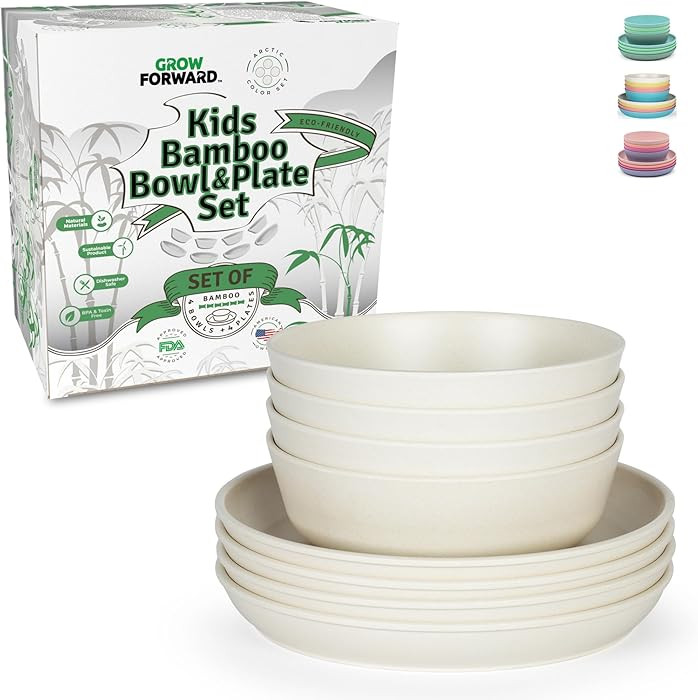 Grow Forward Bamboo Kids Plates and Bowls Sets - 8-Piece Dishwasher Safe Non Toxic Plates for Kid... | Amazon (US)