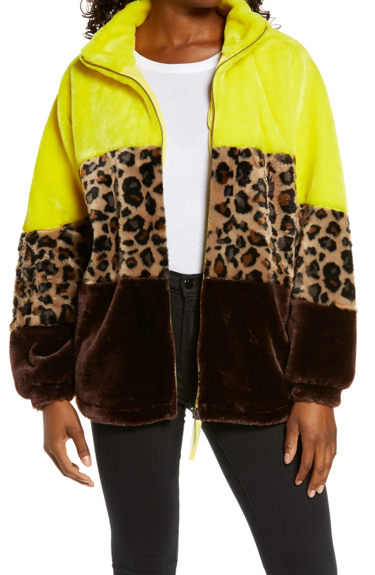 Elaina Colorblock Faux Fur Coat | Nordstrom