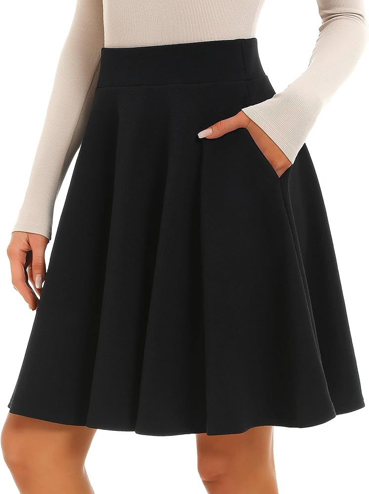 STELLE Women's 21" Knee Length Skirts with Pockets Casual Basic Midi Skirt Stretchy High Waisted ... | Amazon (US)