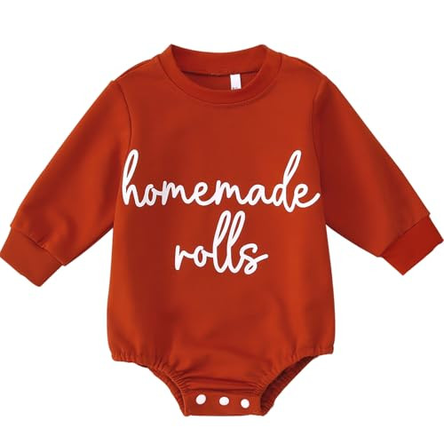 SOFEON Infant Baby Girls Thanksgiving Onesie Funny Homemade Rolls Outfit Retro Bubble Sweatshirt Romper Fall Clothes Bodysuit(Orange-01,6-12M) | Amazon (US)